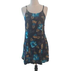 Tiki Palm Hawaiian Floral Dress Cover-up, Navy, Small
